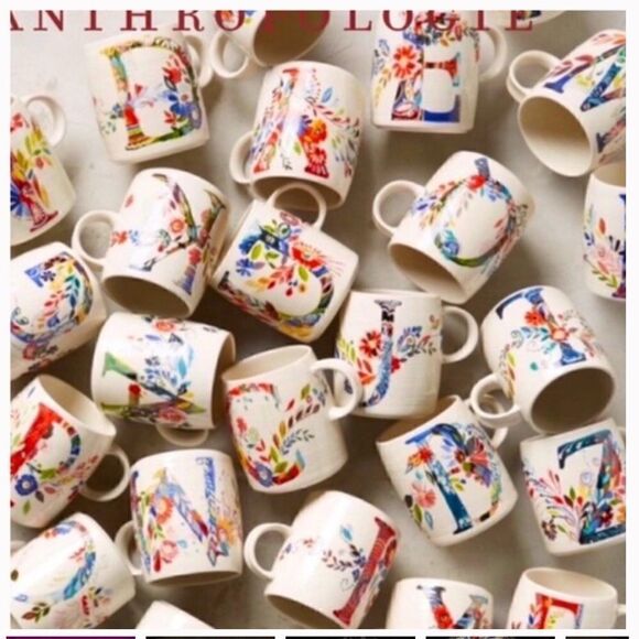 Anthropologie Starla M. Halfmann Petal Pallette Monogram R Floral Artisan Mug - Picture 2 of 13